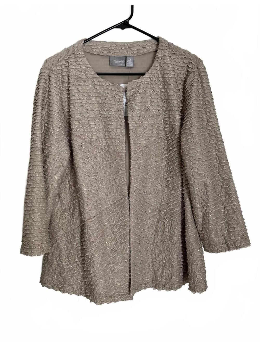 NEW Chico's Travelers Collection Gold Jacket Chico's Size 2 Large Ruffle Sparkle